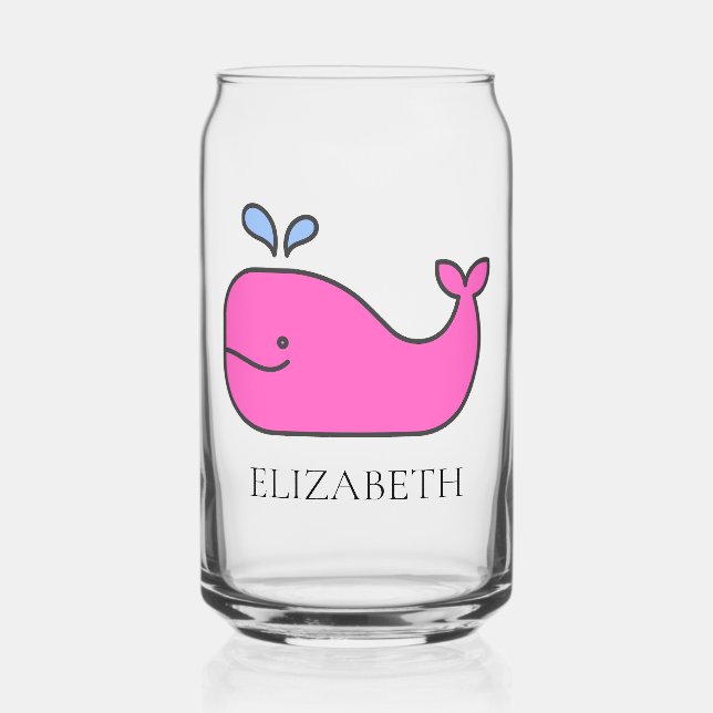 Preppy Pink Whale Personalisiert Dosenglas (Vorderseite)
