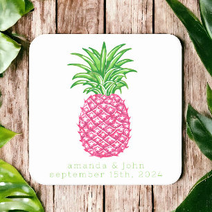 Preppy Pinke Ananas-Personalisierte Couples Rechteckiger Pappuntersetzer