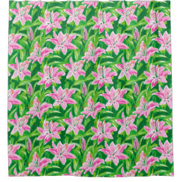 Preppy Pinke Lilien Blumen Chic Botanical Badezimm Duschvorhang