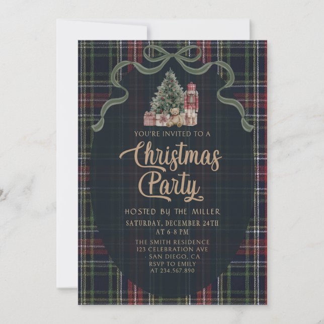 Preppy Plaid Christmas Party Invitation Einladung (Vorderseite)