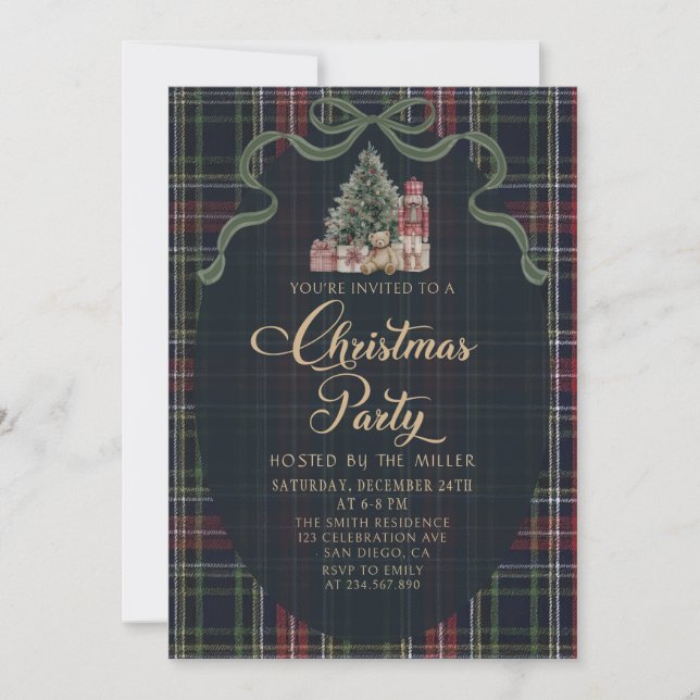 Preppy Plaid Christmas Party Invitation Einladung (Vorderseite)