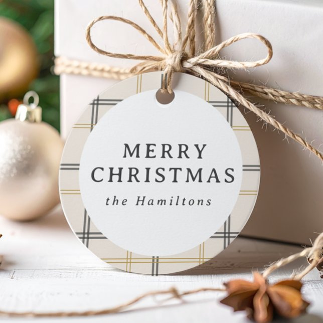 Preppy Plaid Double Stripe Christmas Gifting Geschenkanhänger (Von Creator hochgeladen)