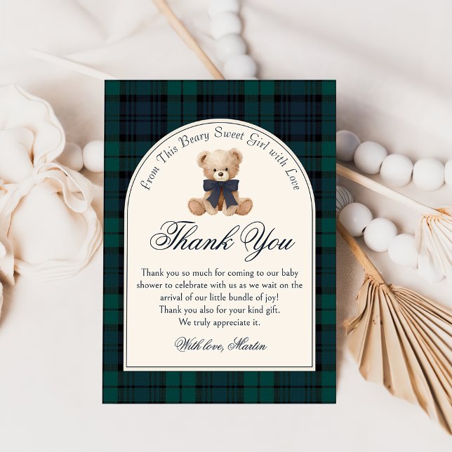 Preppy Plaid Teddy Bear Birthday Thank You Card Dankeskarte (Von Creator hochgeladen)