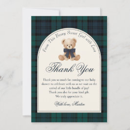 Preppy Plaid Teddy Bear Birthday Thank You Card Dankeskarte