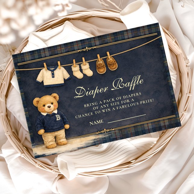 Preppy Plaid Teddy Bear Diapper Raffle Begleitkarte (Von Creator hochgeladen)