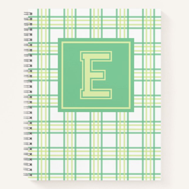 Preppy Plaid Varsity Monogram Green Lime Notizbuch (Vorderseite)