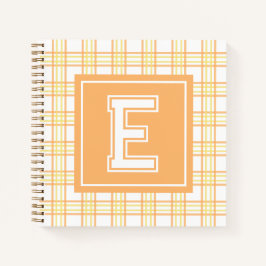 Preppy Plaid Varsity Monogram Orange Yellow Square Notizbuch