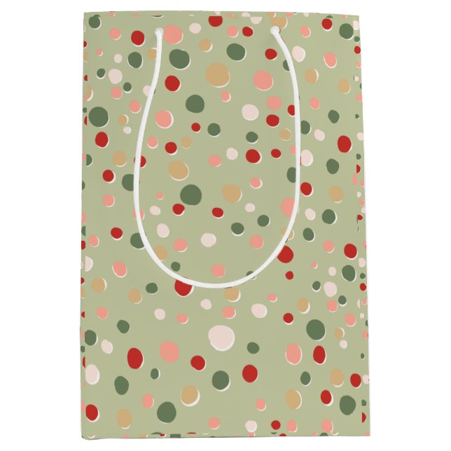 Preppy Polka Dot Christmas Confetti Whimsical Mittlere Geschenktüte (Vorderseite)