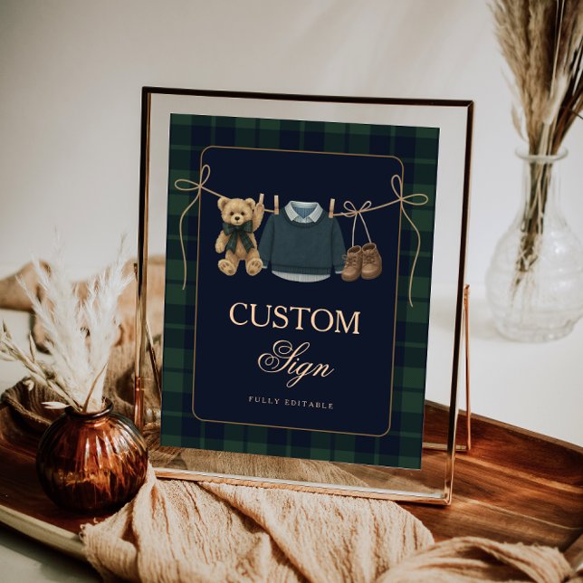 Preppy Polo Teddy Bear Baby Shower Editable Table  Poster (Von Creator hochgeladen)