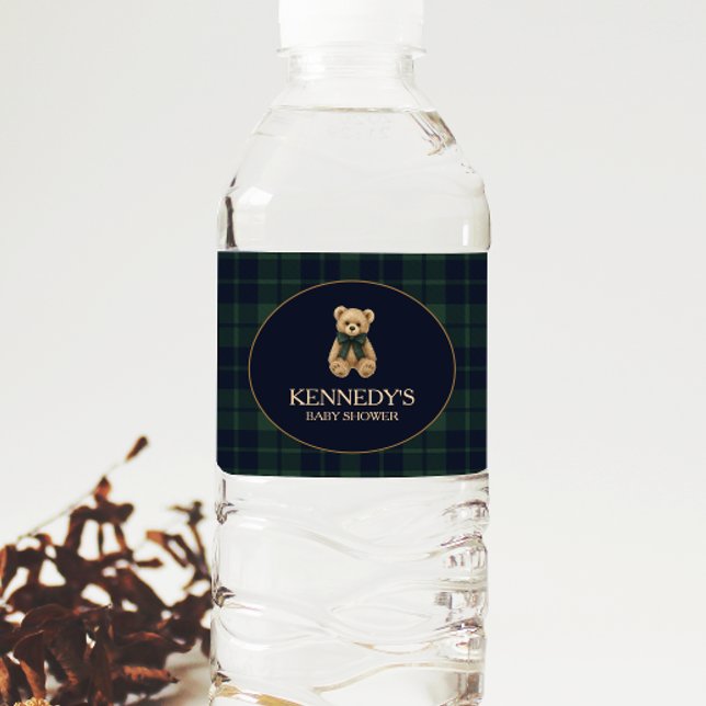 Preppy Polo Teddy Bear Baby Shower Wasserflaschenetikett (Von Creator hochgeladen)