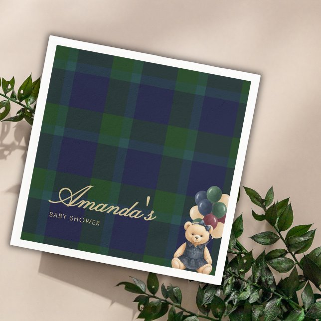 Preppy Polo Teddy Bear Classic Girl Baby Shower Serviette (Von Creator hochgeladen)