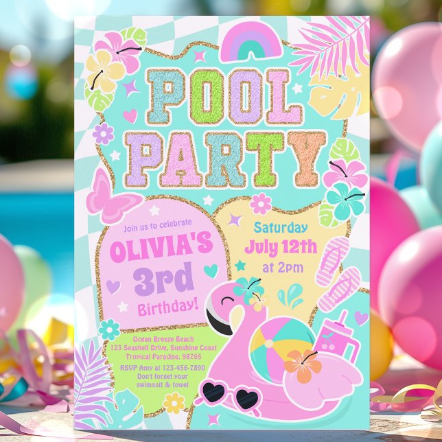 Preppy Pool Party Trendy Niedlich Girly Pool Gebur Einladung (Von Creator hochgeladen)