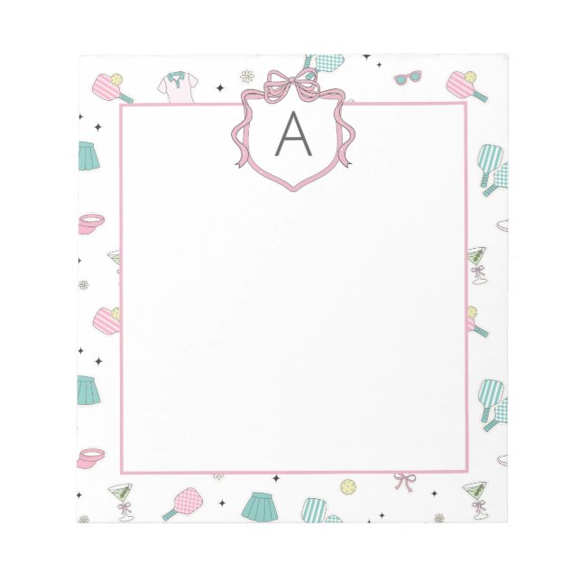 Preppy Prink Pickleball Monogram Notepad Notizblock (Vorderseite)