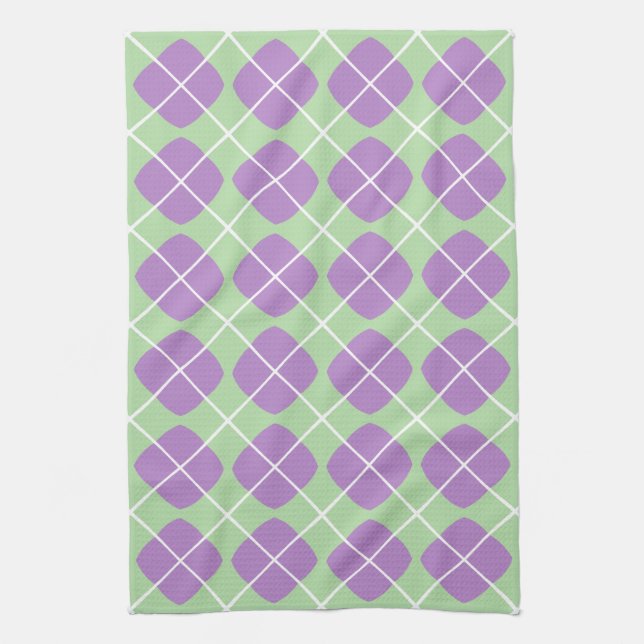 Preppy Purple Mint Green Argyle Kitchen Towels Geschirrtuch (Vertikal)