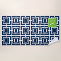 Preppy-Quadratgitter-Monogramm – Marineblau & Lime