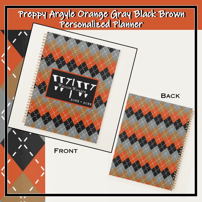 Preppy Raute Orange Grau Schwarz Personalisiert Planer (Make a standout statement with this handsome, colorful, bold, unique, customizable daily planner. )