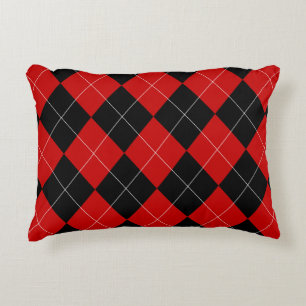 Preppy Raute Tartan Diamond Kariert Red Black Dekokissen