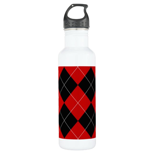 Preppy Raute Tartan Diamond Kariert Red Black Edelstahlflasche (Vorderseite)