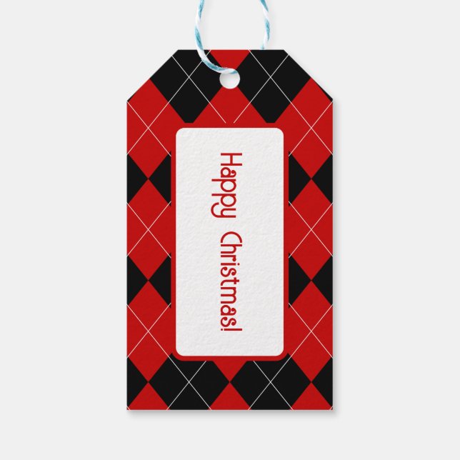 Preppy Raute Tartan Diamond Kariert Red Black Geschenkanhänger (Rückseite)