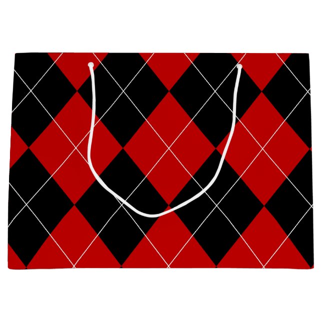 Preppy Raute Tartan Diamond Kariert Red Black Große Geschenktüte (Vorderseite)