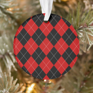 Preppy Raute Tartan Diamond Kariert Red Black Ornament