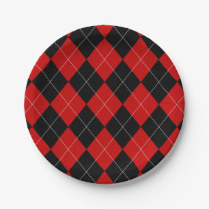 Preppy Raute Tartan Diamond Kariert Red Black Pappteller