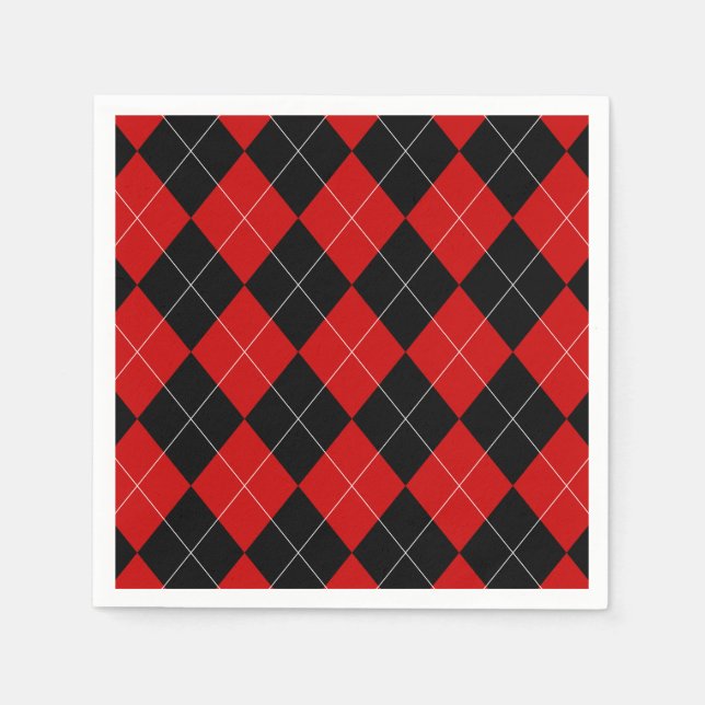 Preppy Raute Tartan Diamond Kariert Red Black Serviette (Vorderseite)
