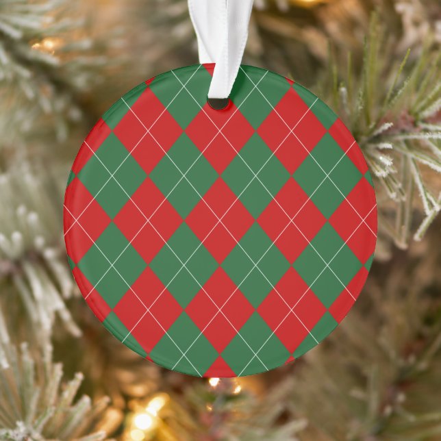 Preppy Raute Tartan Diamond Kariert Red Green Ornament (Baum)