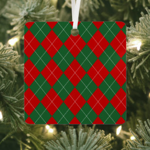 Preppy Raute Tartan Diamond Kariert Red Green Ornament Aus Metall