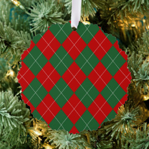 Preppy Raute Tartan Diamond Kariert Red Green Ornament Karte
