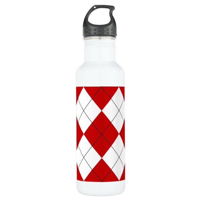 Preppy Raute Tartan Diamond Kariert Red White Edelstahlflasche (Vorderseite)