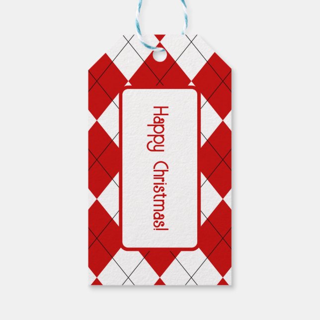 Preppy Raute Tartan Diamond Kariert Red White Geschenkanhänger (Rückseite)