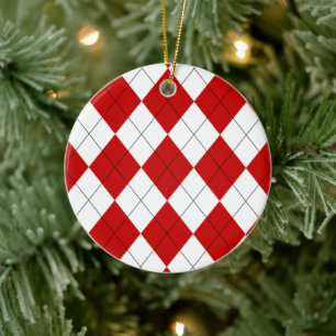 Preppy Raute Tartan Diamond Kariert Red White Keramik Ornament