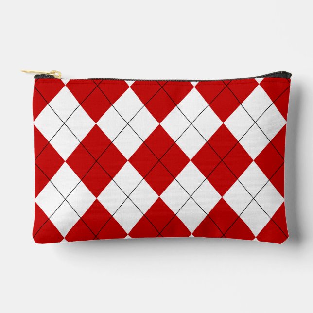 Preppy Raute Tartan Diamond Kariert Red White Zubehörtasche (Vorderseite)