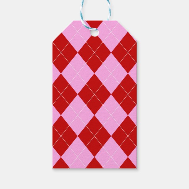 Preppy Raute Tartan Diamond Kariert Rotes Rosa Geschenkanhänger (Vorderseite)