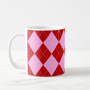 Preppy Raute Tartan Diamond Kariert Rotes Rosa Kaffeetasse