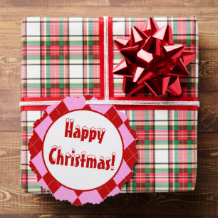 Preppy Raute Tartan Diamond Kariert Rotes Rosa Ornament Karte