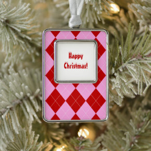 Preppy Raute Tartan Diamond Kariert Rotes Rosa Rahmen-Ornament Silber