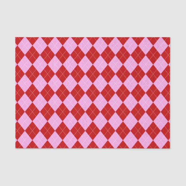 Preppy Raute Tartan Diamond Kariert Rotes Rosa Seidenpapier (Vorderseite)