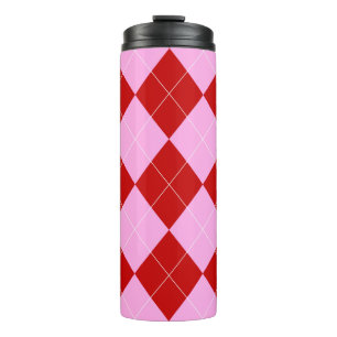 Preppy Raute Tartan Diamond Kariert Rotes Rosa Thermosbecher