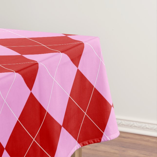 Preppy Raute Tartan Diamond Kariert Rotes Rosa Tischdecke (Beispiel)