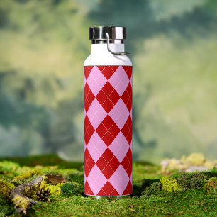 Preppy Raute Tartan Diamond Kariert Rotes Rosa Trinkflasche