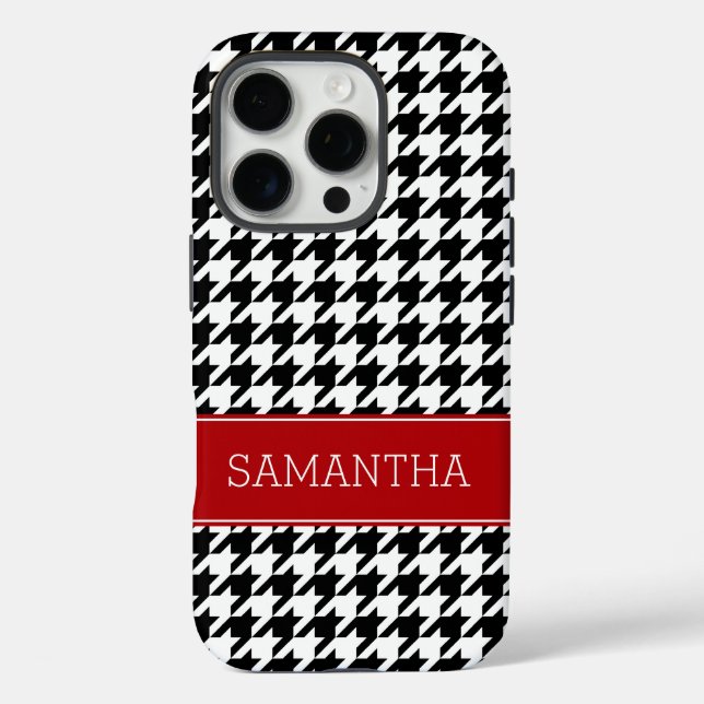 Preppy Red and Black Hahnentrittmuster Personalisi Case-Mate iPhone Hülle (Rückseite)