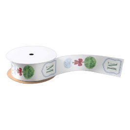 Preppy Red and Green Monogram Boxwood Christmas Satinband
