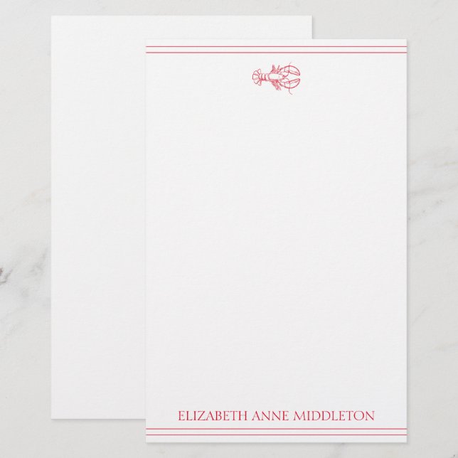 Preppy Red and White Lobster Personalisiert Briefpapier (Vorne/Hinten)