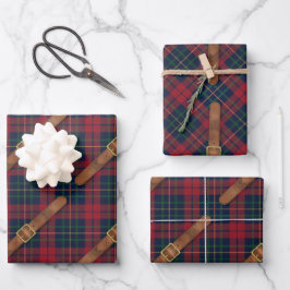 Preppy Red Christmas Plaid With Buckles Geschenkpapier Set