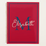 Preppy Red Navy Blue und Creme Monogram Planer<br><div class="desc">Dieser einfache und moderne Kalender-Planer verfügt über ein präppiges Monogramm in Marineblau- und Cremetönen auf Rot,  das Sie mit Ihrer Wahl des Namens und des Initials personalisieren können.</div>