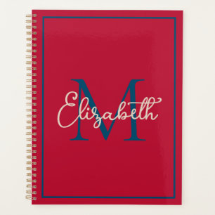 Preppy Red Navy Blue und Creme Monogram Planer