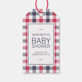 Preppy Red, White & Blue Kariert Baby Dusche Geschenkanhänger