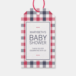 Preppy Red, White & Blue Kariert Baby Dusche Geschenkanhänger